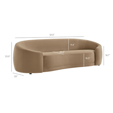 Contessa Curved Performance Velvet Sofa in Taupe