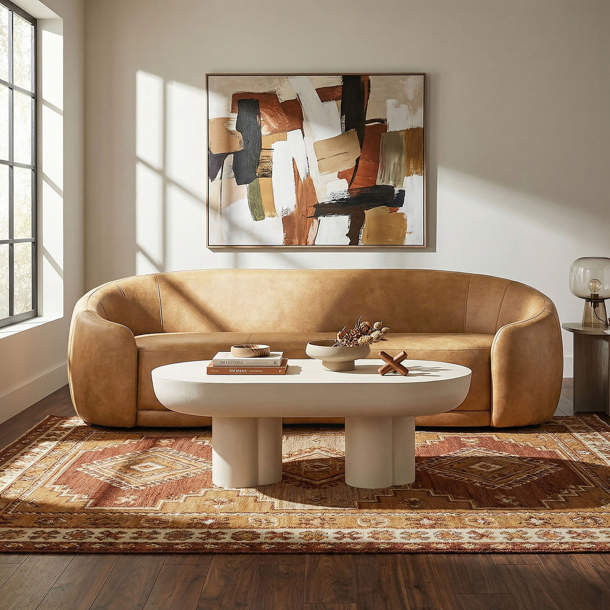 Otis Curved Vegan Leather Sofa in Toast