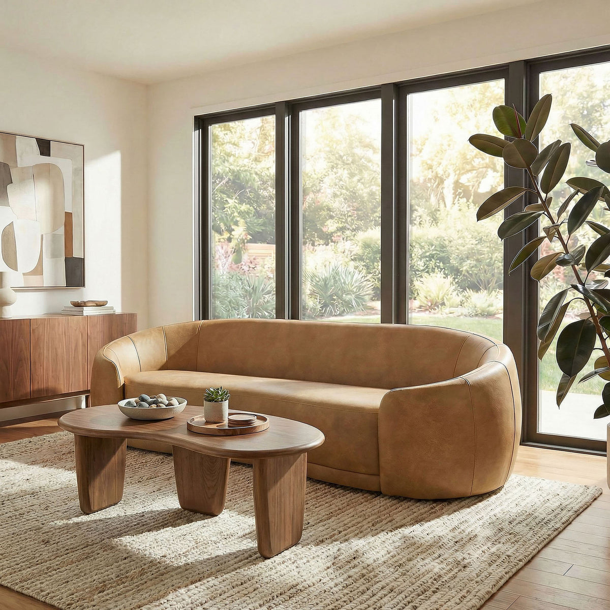 Otis Curved Vegan Leather Sofa in Toast