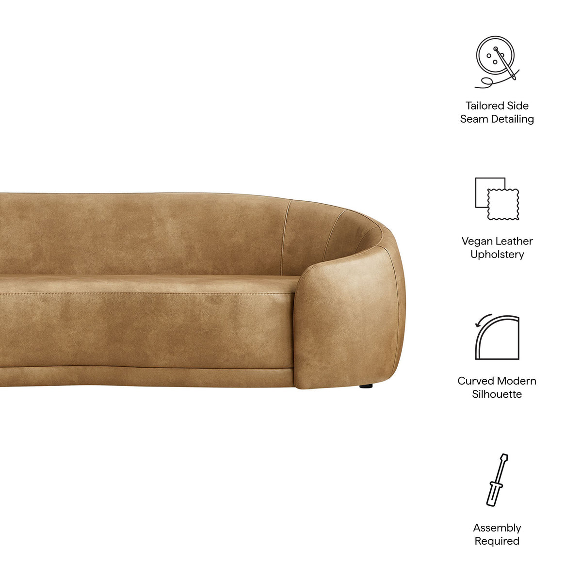 Otis Curved Vegan Leather Sofa in Toast