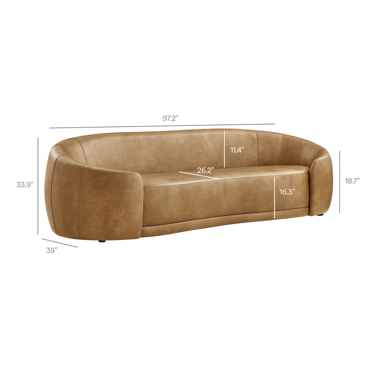Otis Curved Vegan Leather Sofa in Toast