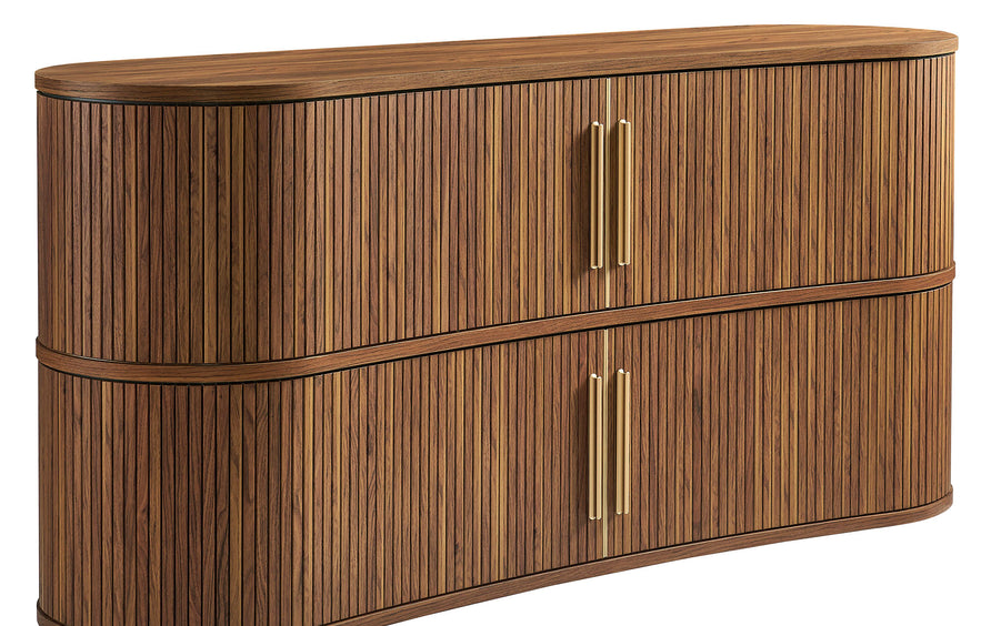 Dingle 63" Curved Fluted Sideboard Buffet Cabinet in Walnut