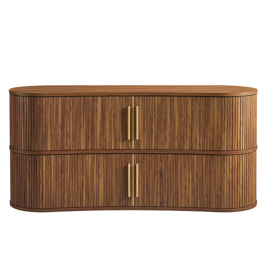 Dingle 63" Curved Fluted Sideboard Buffet Cabinet in Walnut