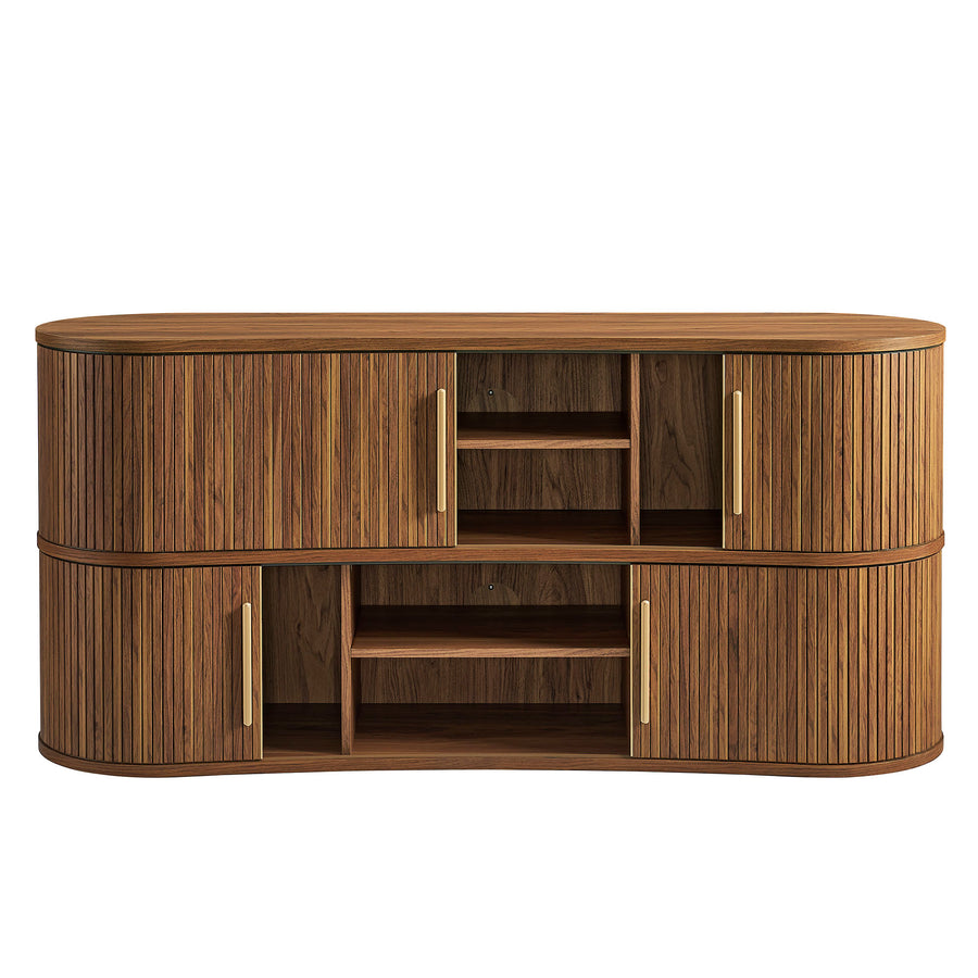 Dingle 63" Curved Fluted Sideboard Buffet Cabinet in Walnut
