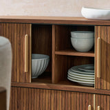 Dingle 63" Curved Fluted Sideboard Buffet Cabinet in Walnut