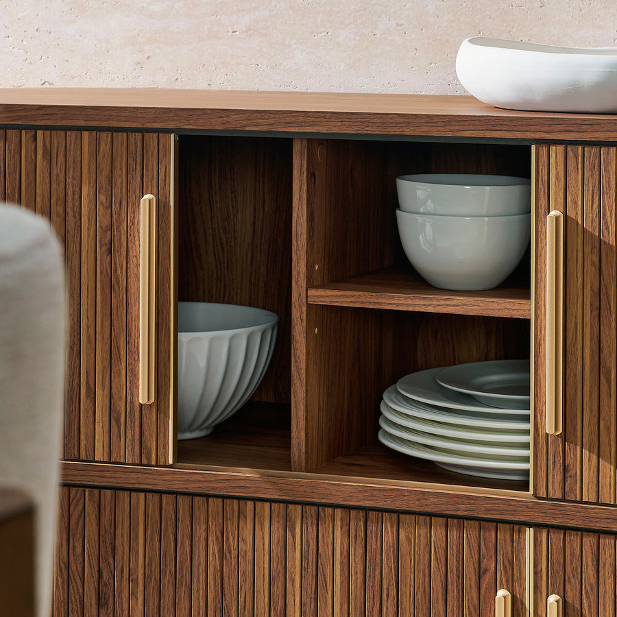 Dingle 63" Curved Fluted Sideboard Buffet Cabinet in Walnut