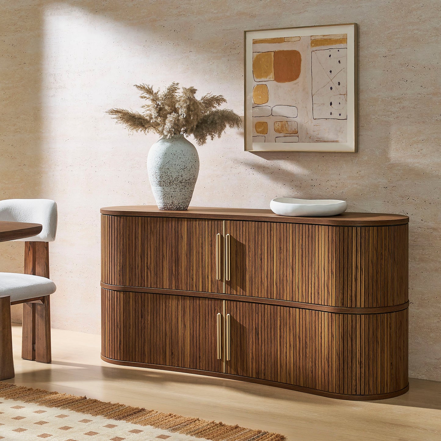 Radcliffe 63" Curved Fluted Sideboard Buffet Cabinet by Furniture for America