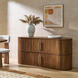 Dingle 63" Curved Fluted Sideboard Buffet Cabinet in Walnut