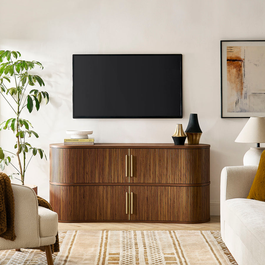Dingle 63" Curved Fluted Sideboard Buffet Cabinet in Walnut