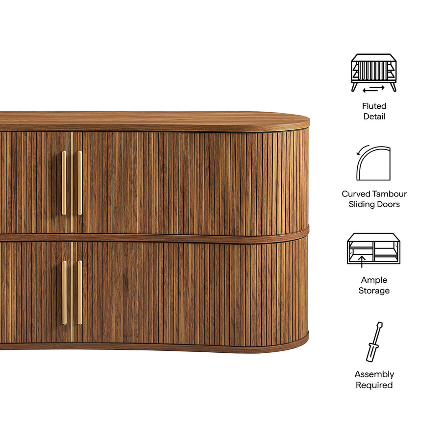 Dingle 63" Curved Fluted Sideboard Buffet Cabinet in Walnut