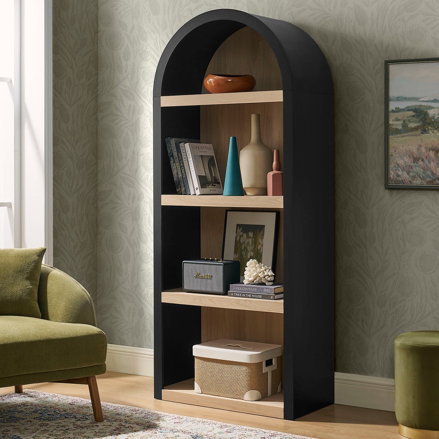 Ffion 4 Arched Display Shelf Bookcase in Black