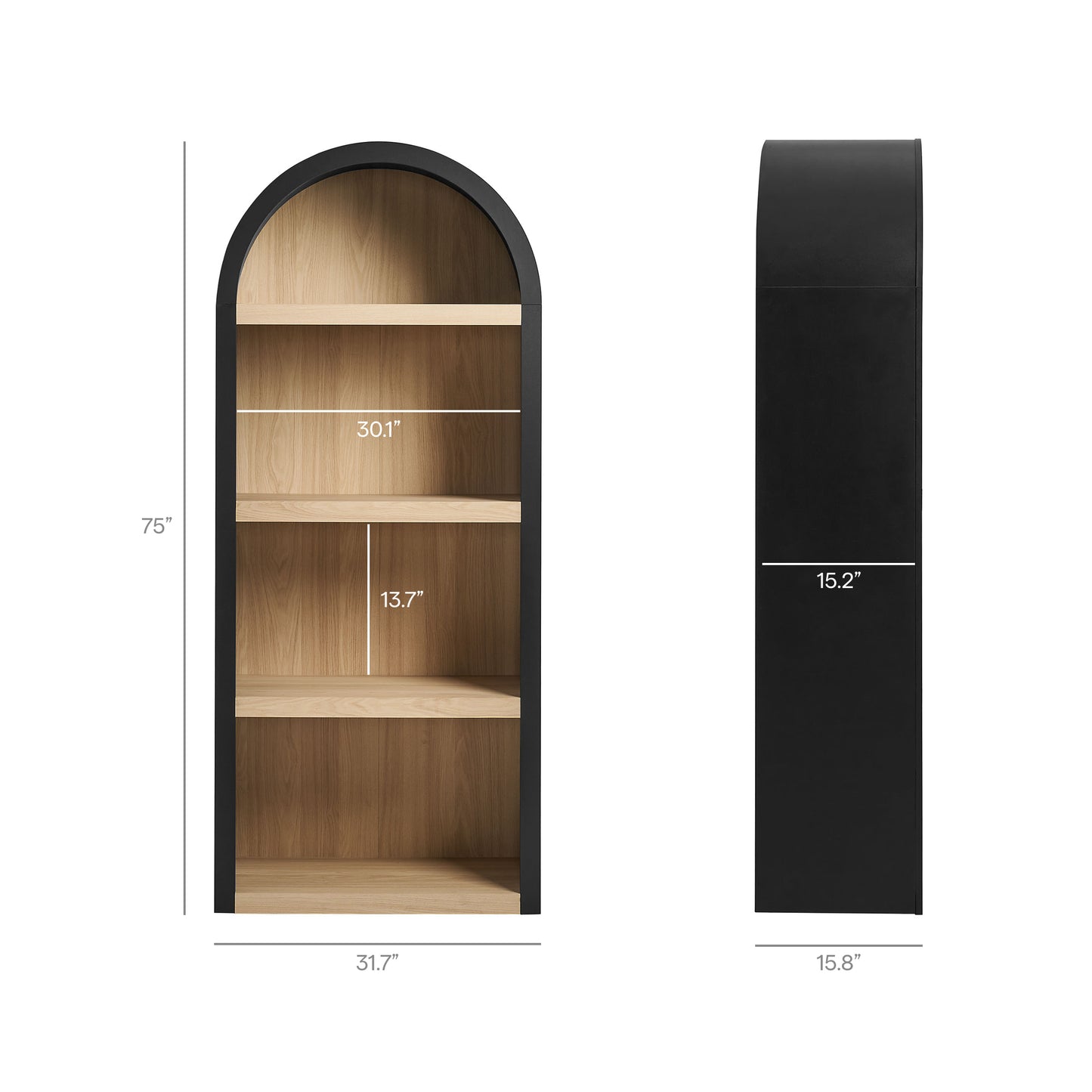 Ffion 4 Arched Display Shelf Bookcase in Black