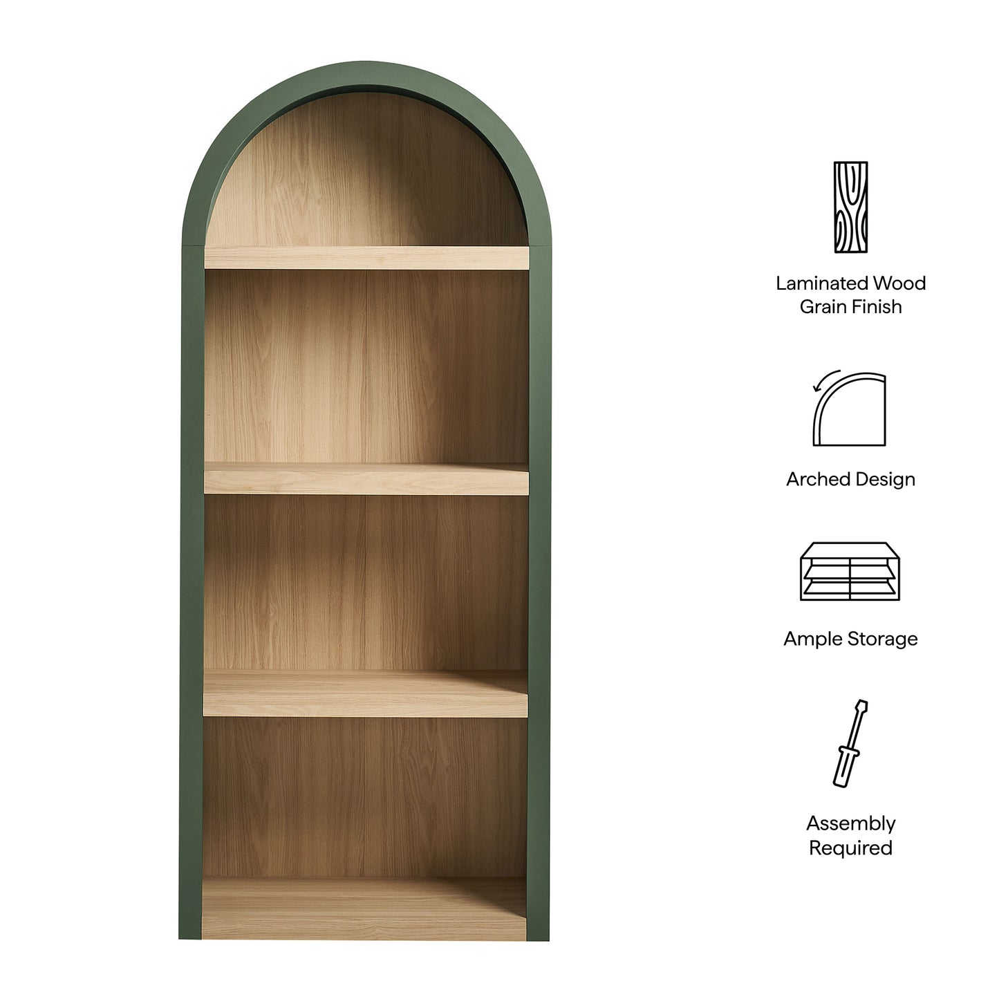Ffion 4 Arched Display Shelf Bookcase in Hunter Green