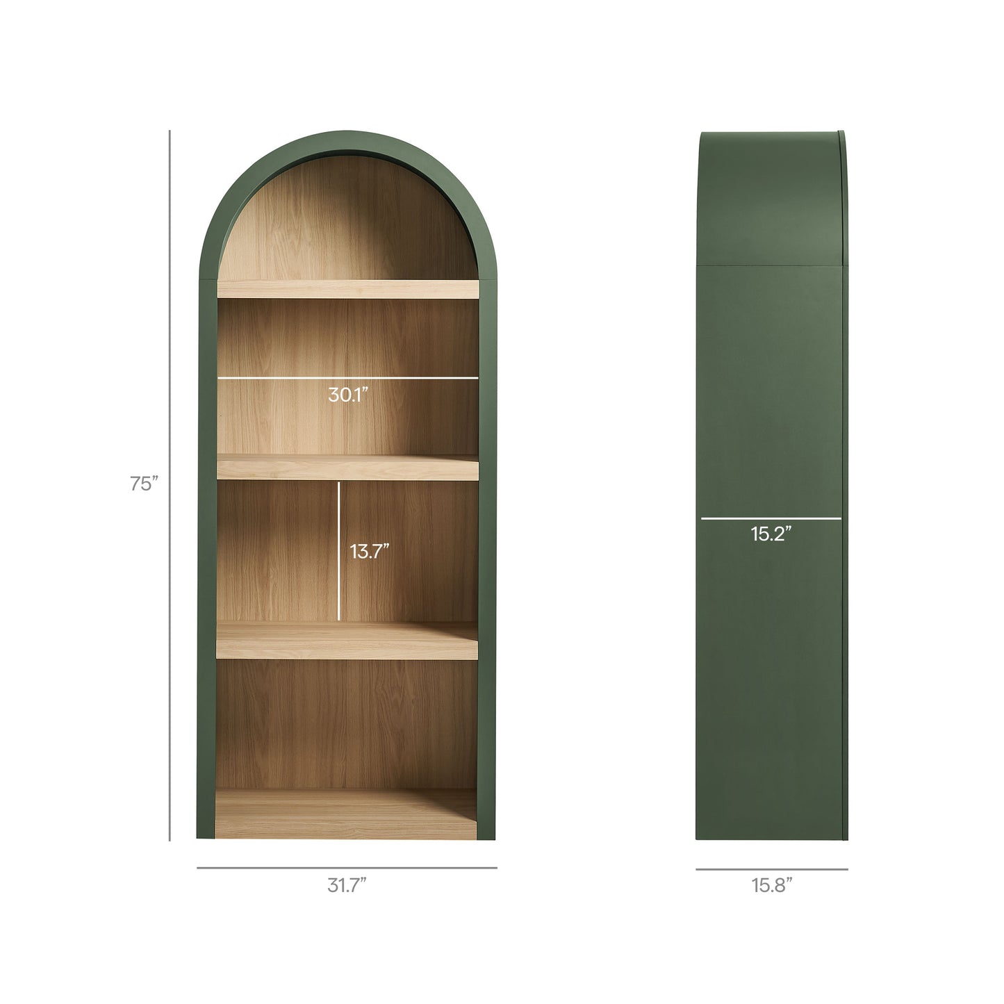Ffion 4 Arched Display Shelf Bookcase in Hunter Green