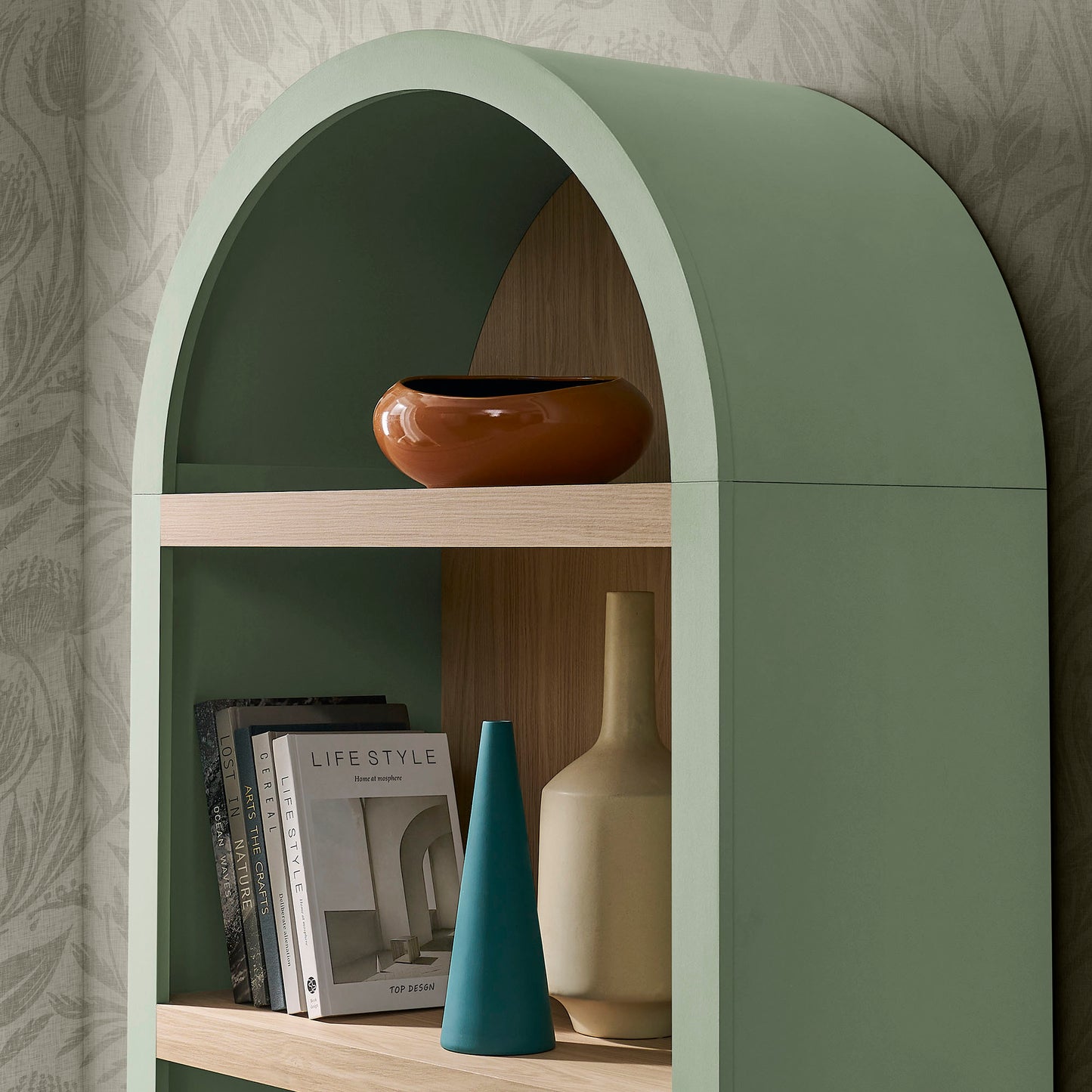 Ffion 4 Arched Display Shelf Bookcase in Sage