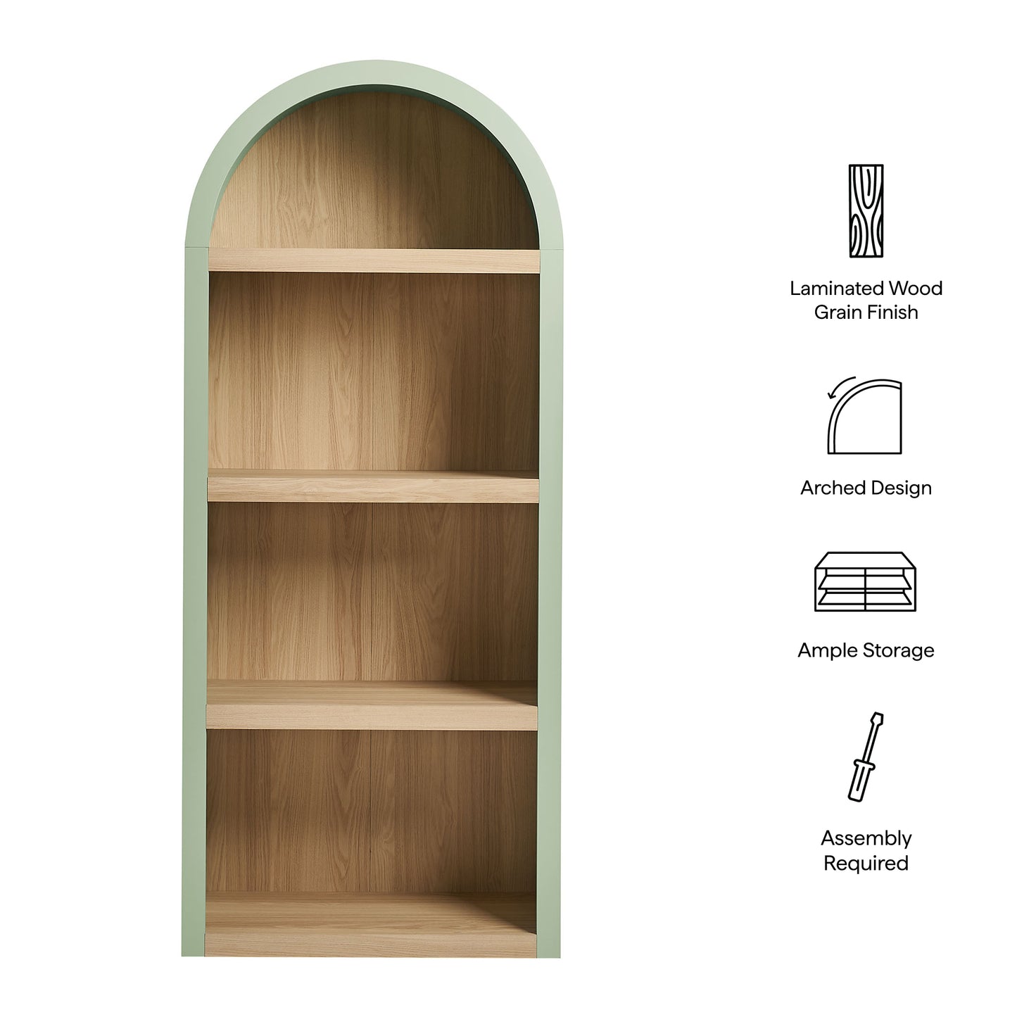 Ffion 4 Arched Display Shelf Bookcase in Sage