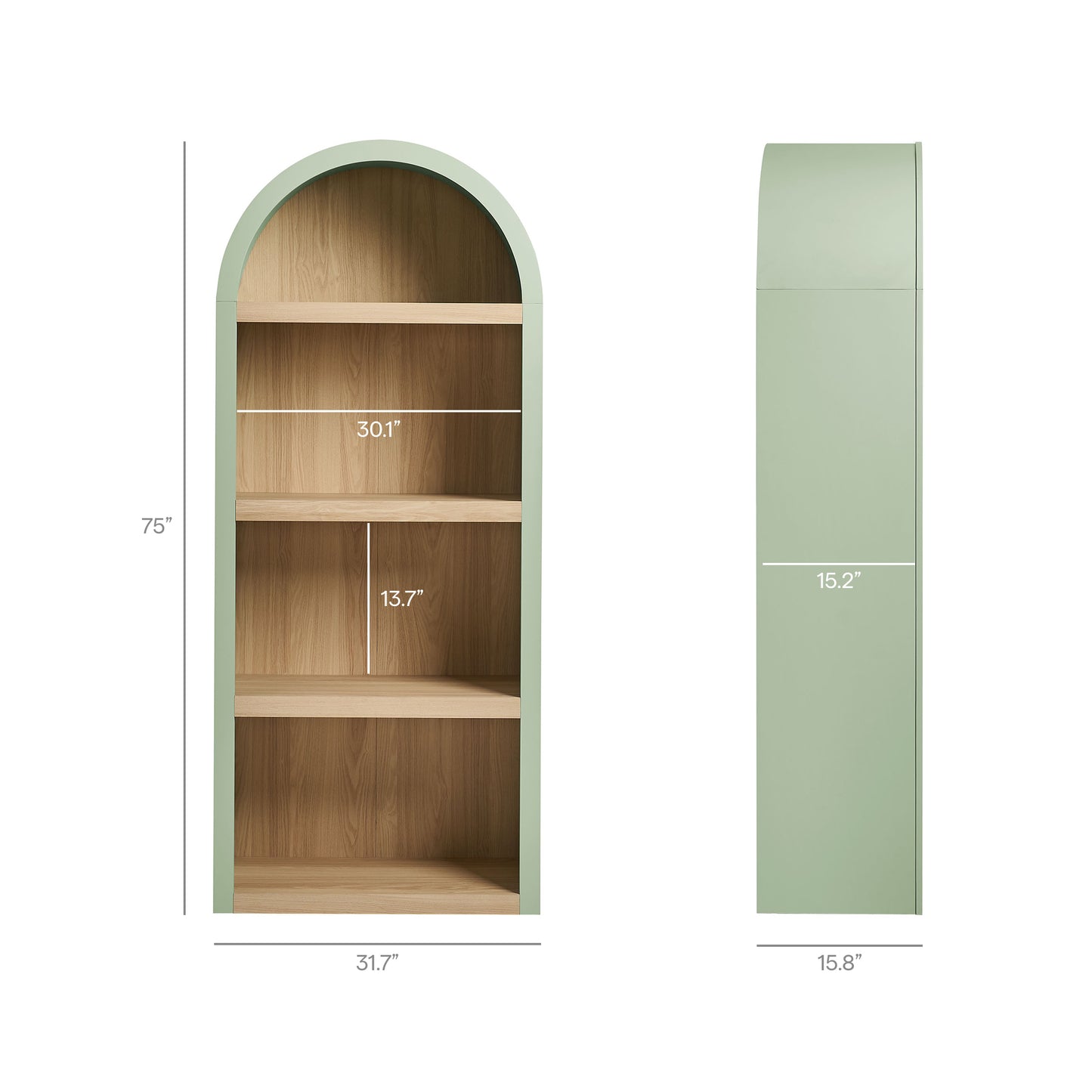 Ffion 4 Arched Display Shelf Bookcase in Sage