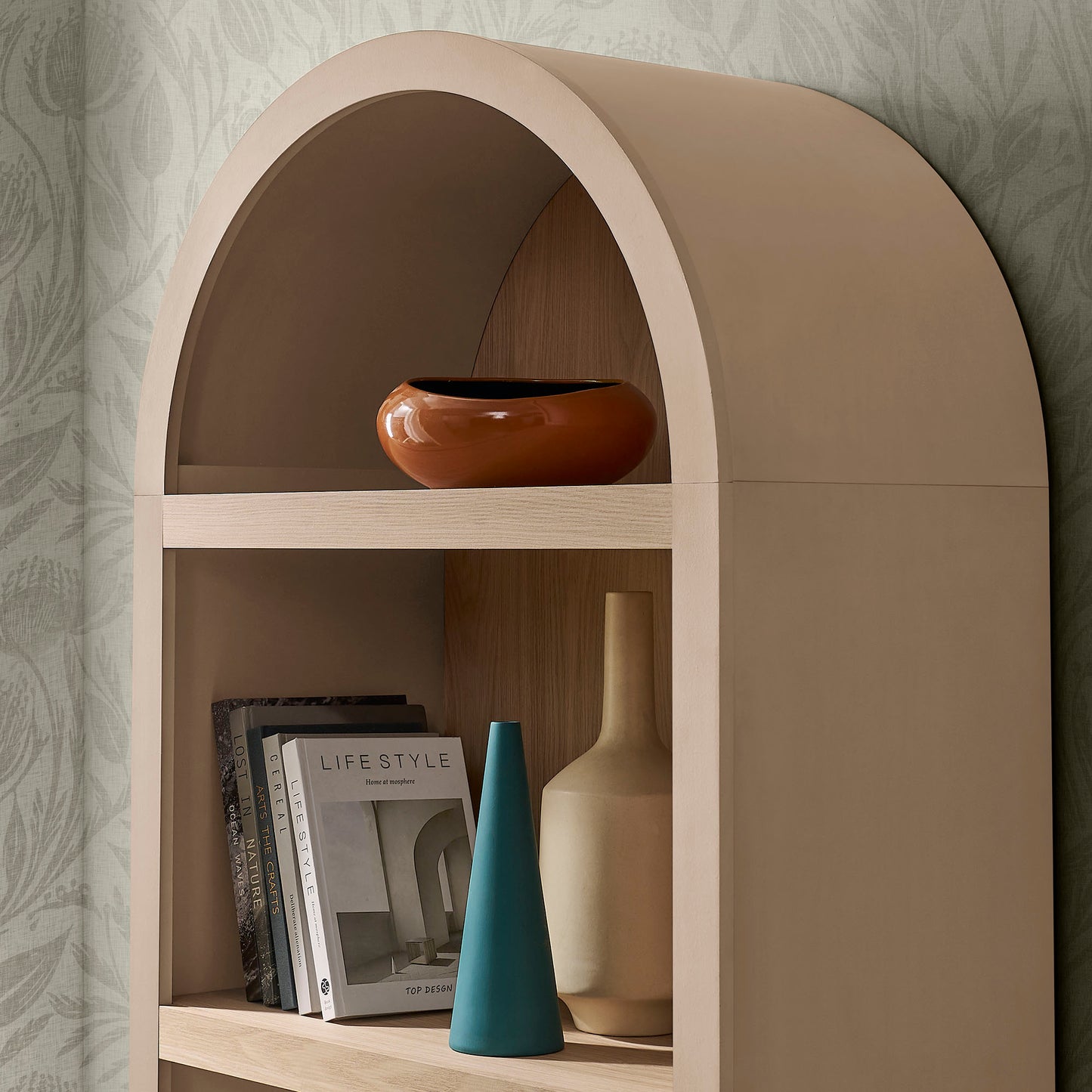 Ffion 4 Arched Display Shelf Bookcase in Tan