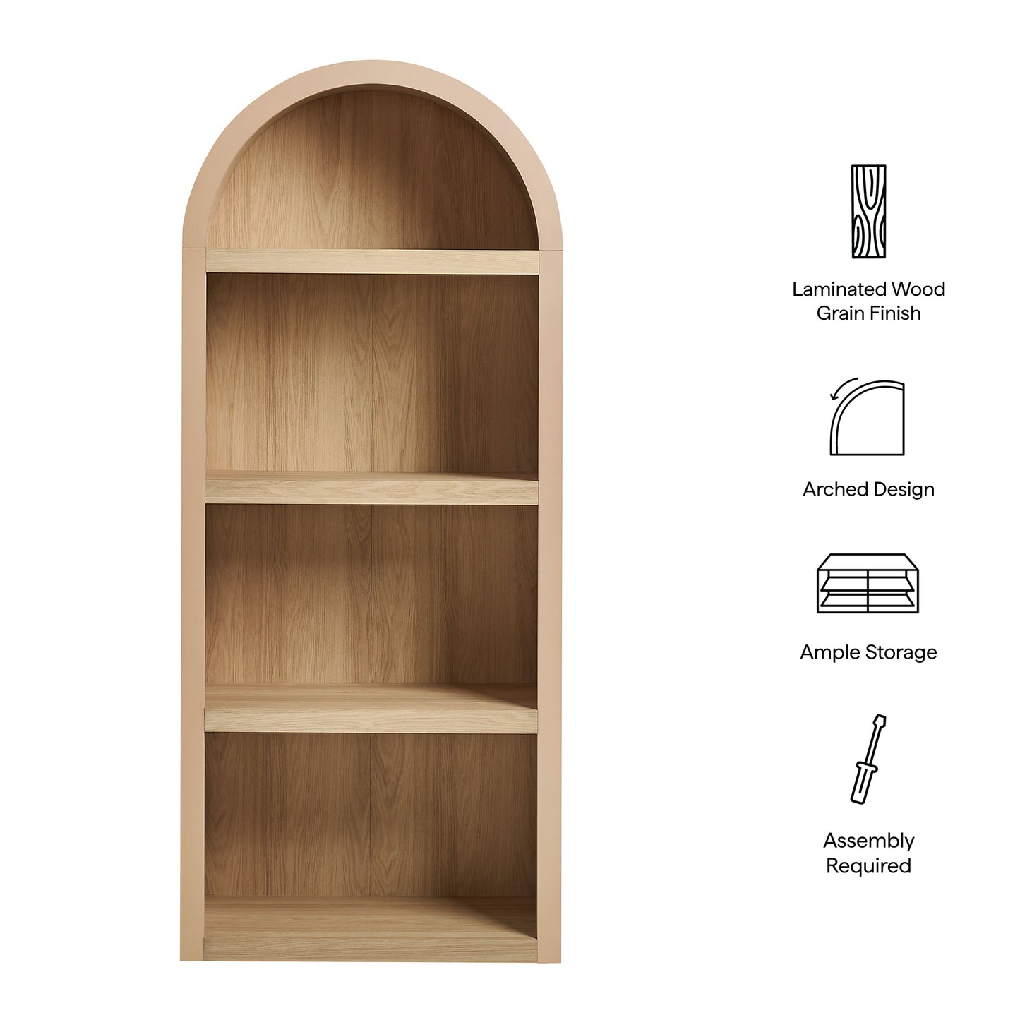 Ffion 4 Arched Display Shelf Bookcase in Tan