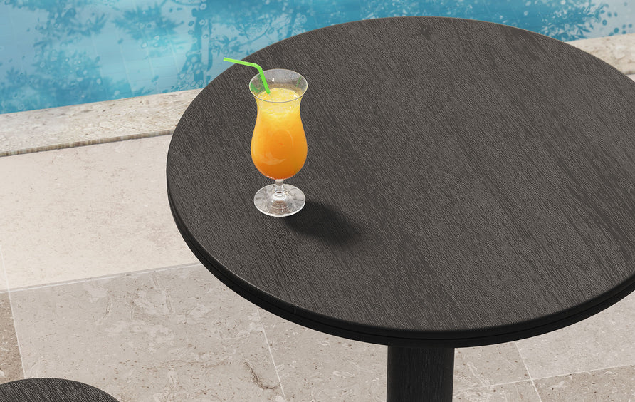 Chambray 31 Inch Round Indoor - Outdoor Patio Patio Wood Bar Table in Black