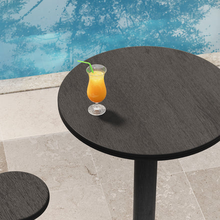 Neo 31 Inch Round Indoor - Outdoor Patio Patio Wood Bar Table in Black