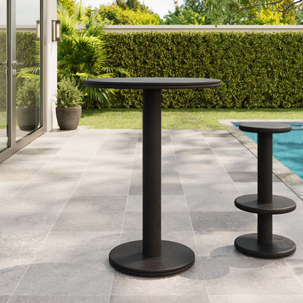 Neo 31 Inch Round Indoor - Outdoor Patio Patio Wood Bar Table in Black
