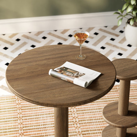 Neo 31 Inch Round Indoor - Outdoor Patio Patio Wood Bar Table in Cocoa Brown