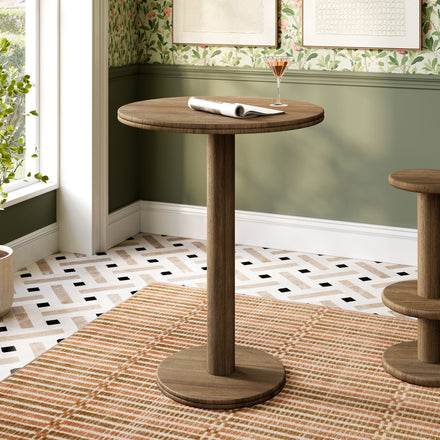 Neo 31 Inch Round Indoor - Outdoor Patio Patio Wood Bar Table in Cocoa Brown