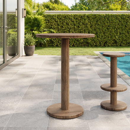 Neo 31 Inch Round Indoor - Outdoor Patio Patio Wood Bar Table in Cocoa Brown