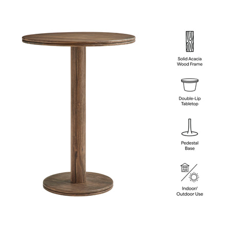 Neo 31 Inch Round Indoor - Outdoor Patio Patio Wood Bar Table in Cocoa Brown