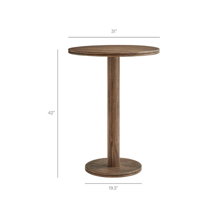 Neo 31 Inch Round Indoor - Outdoor Patio Patio Wood Bar Table in Cocoa Brown