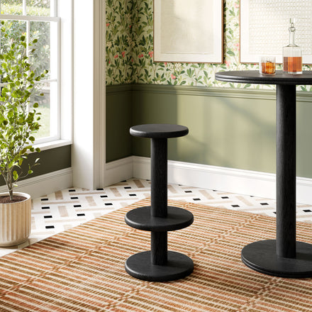 Neo 15 Inch Round Indoor - Outdoor Patio Patio Wood Bar Stools in Black