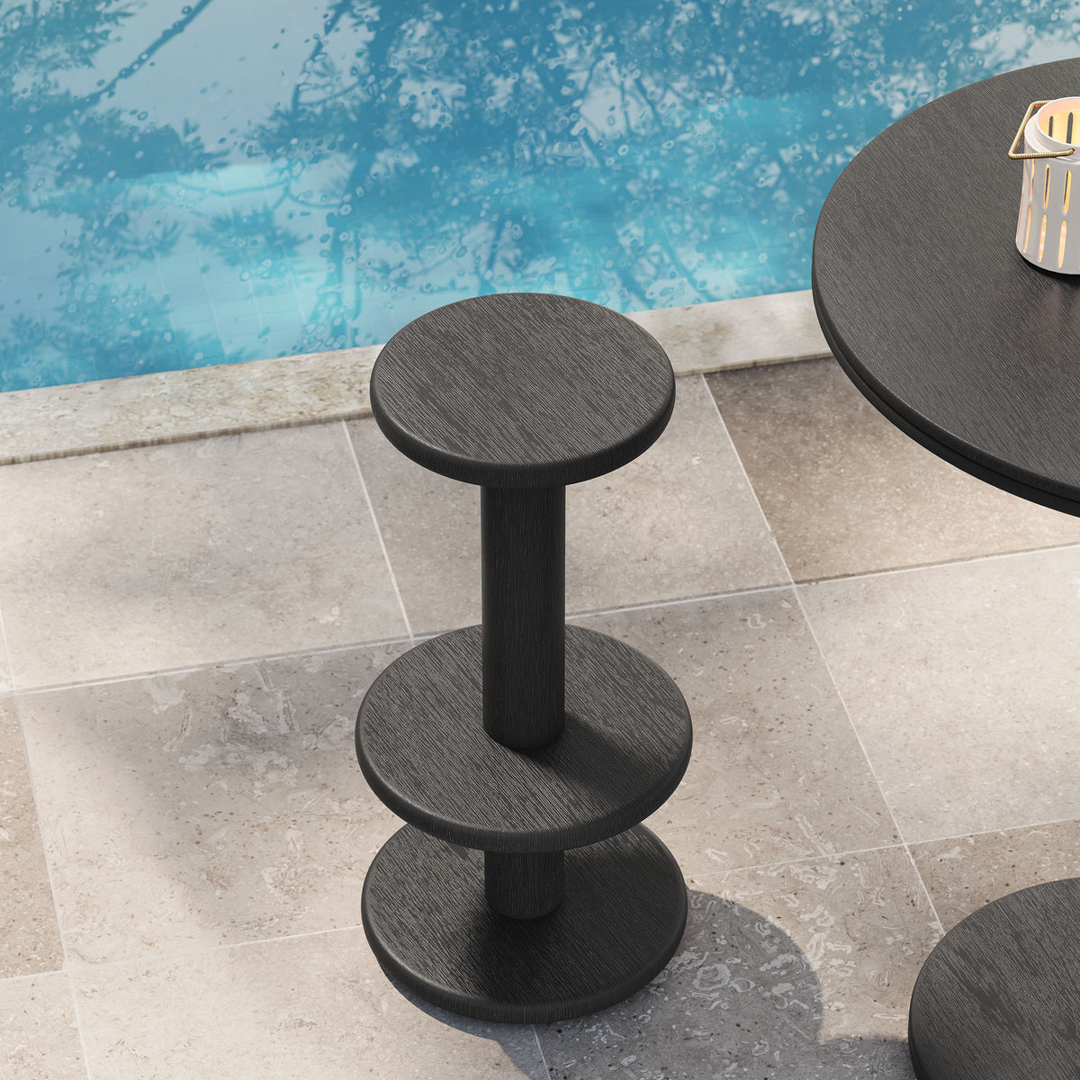 Neo 15 Inch Round Indoor - Outdoor Patio Patio Wood Bar Stools in Black