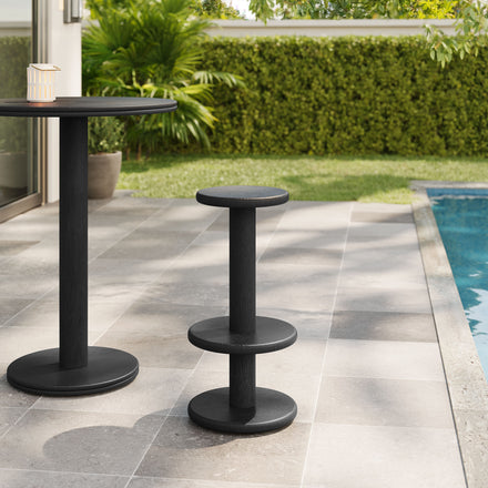 Neo 15 Inch Round Indoor - Outdoor Patio Patio Wood Bar Stools in Black