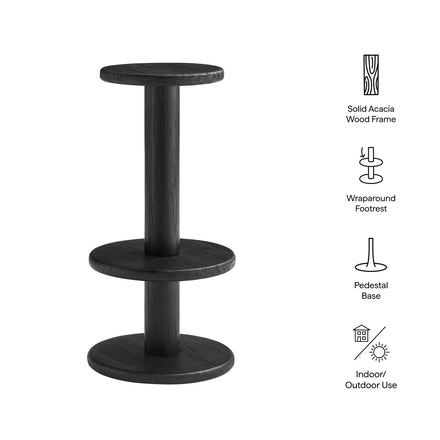 Neo 15 Inch Round Indoor - Outdoor Patio Patio Wood Bar Stools in Black