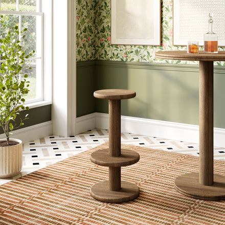 Neo 15 Inch Round Indoor - Outdoor Patio Patio Wood Bar Stools in Cocoa Brown