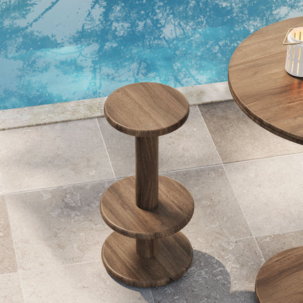 Neo 15 Inch Round Indoor - Outdoor Patio Patio Wood Bar Stools in Cocoa Brown
