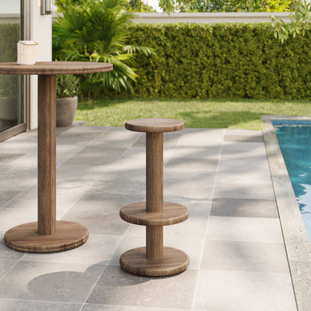 Neo 15 Inch Round Indoor - Outdoor Patio Patio Wood Bar Stools in Cocoa Brown