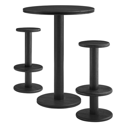 Neo 3-Piece Round Indoor - Outdoor Patio Patio Wood Bar Table And Stool Set in Black