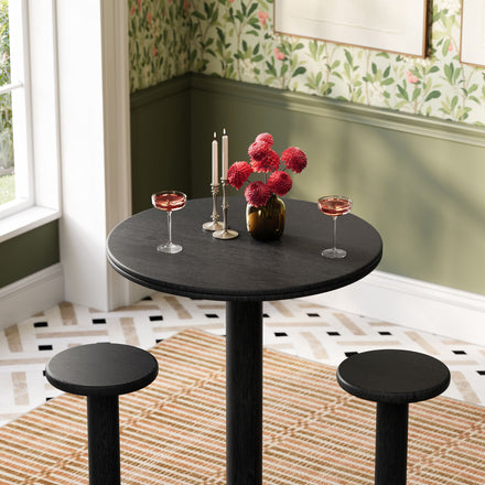 Neo 3-Piece Round Indoor - Outdoor Patio Patio Wood Bar Table And Stool Set in Black