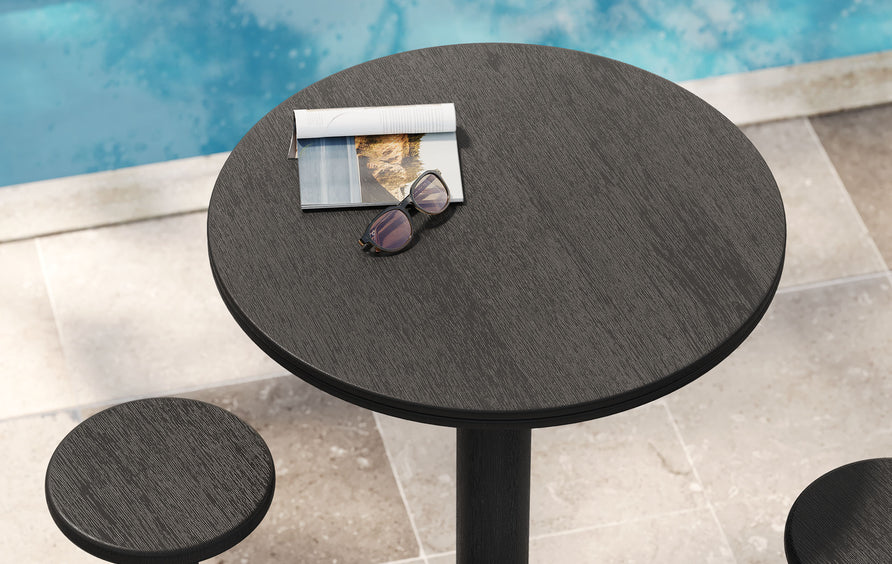 Chambray 3-Piece Round Indoor - Outdoor Patio Patio Wood Bar Table And Stool Set in Black