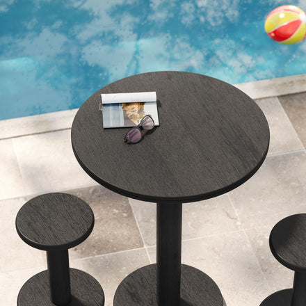 Neo 3-Piece Round Indoor - Outdoor Patio Patio Wood Bar Table And Stool Set in Black