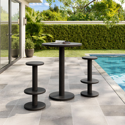 Neo 3-Piece Round Indoor - Outdoor Patio Patio Wood Bar Table And Stool Set in Black