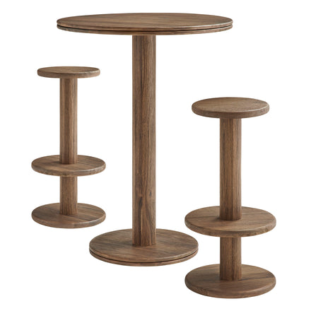 Neo 3-Piece Round Indoor - Outdoor Patio Patio Wood Bar Table And Stool Set in Cocoa Brown