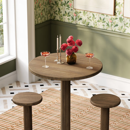 Neo 3-Piece Round Indoor - Outdoor Patio Patio Wood Bar Table And Stool Set in Cocoa Brown