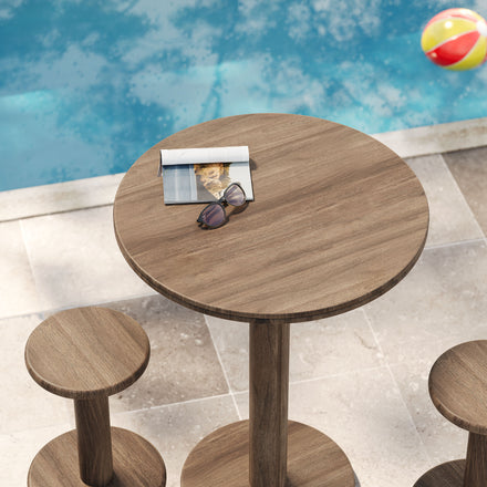 Neo 3-Piece Round Indoor - Outdoor Patio Patio Wood Bar Table And Stool Set in Cocoa Brown