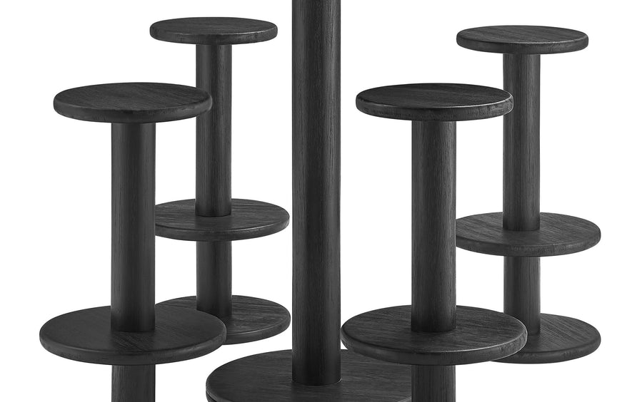Chambray 5-Piece Round Indoor - Outdoor Patio Round Patio Bar Table And Stool Set in Black