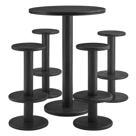Neo 5-Piece Round Indoor - Outdoor Patio Round Patio Bar Table And Stool Set in Black