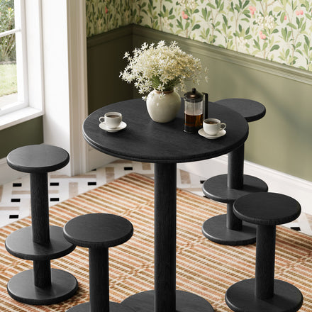 Neo 5-Piece Round Indoor - Outdoor Patio Round Patio Bar Table And Stool Set in Black