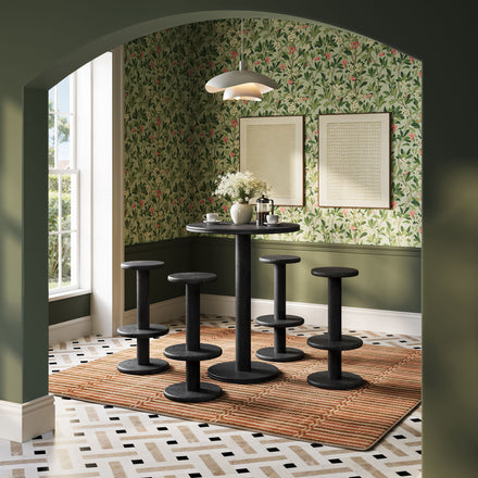 Neo 5-Piece Round Indoor - Outdoor Patio Round Patio Bar Table And Stool Set in Black